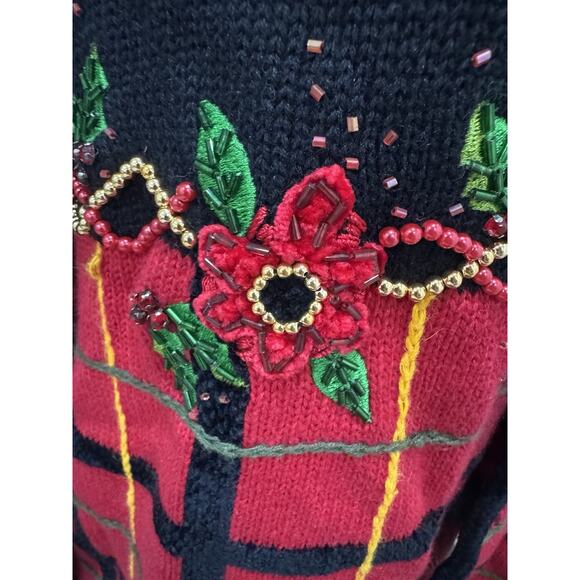 Vtg Berek 2 By Takako Sakon Cardigan Christmas Poinsettia Cabincore Sweater - Picture 4 of 15